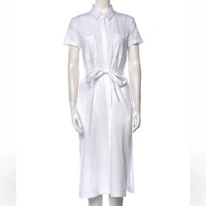 Theory Linen Blend White Midi Tie Button Front Shirt Dress